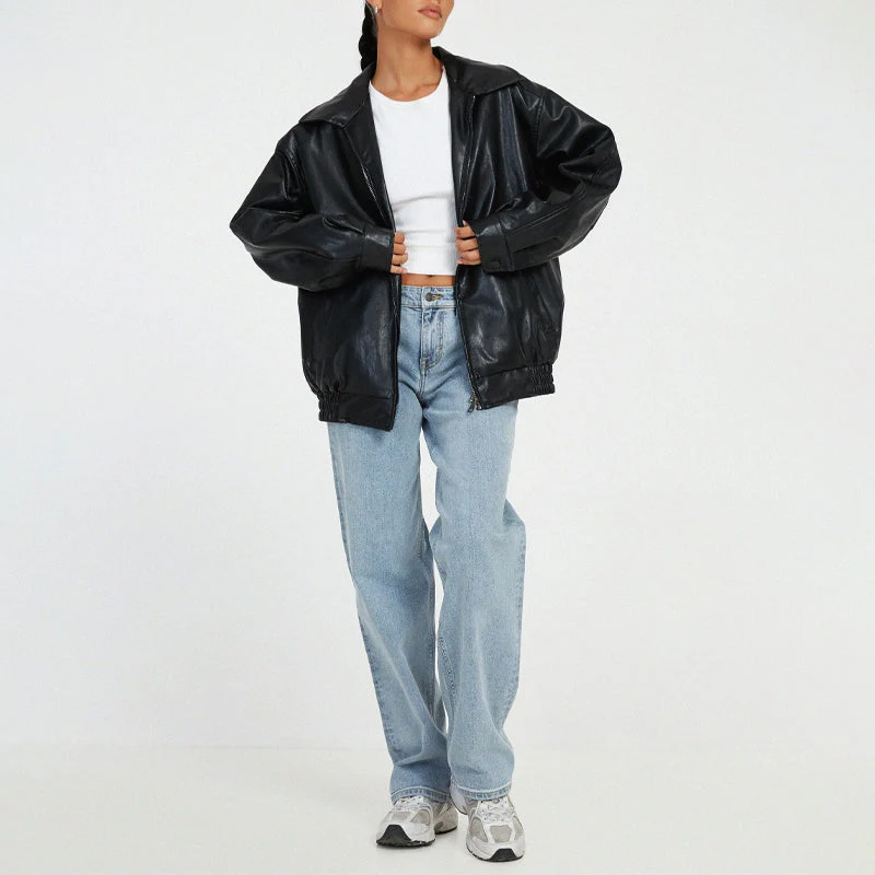 Sofia Amoretti Oversized Faux Leather Bomber Jacket - Image 5