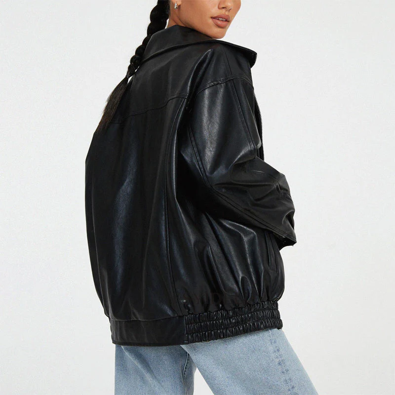 Sofia Amoretti Oversized Faux Leather Bomber Jacket - Image 6