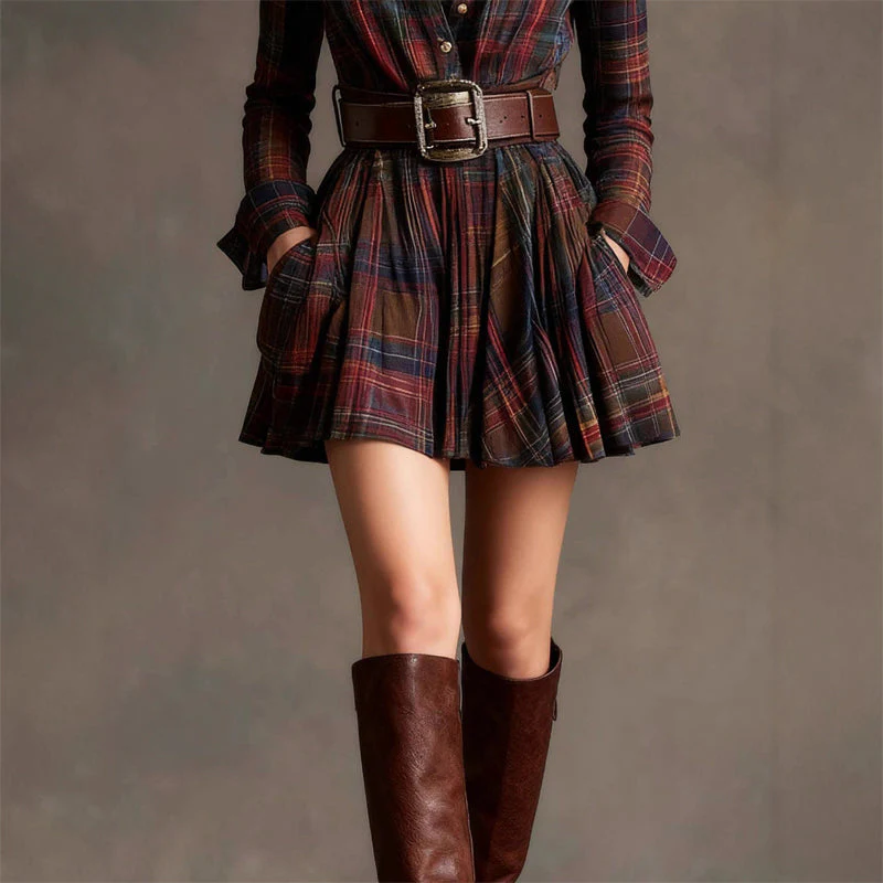 Sofia Amoretti Plaid Mini Shirt Dress with Long Sleeves - Image 3