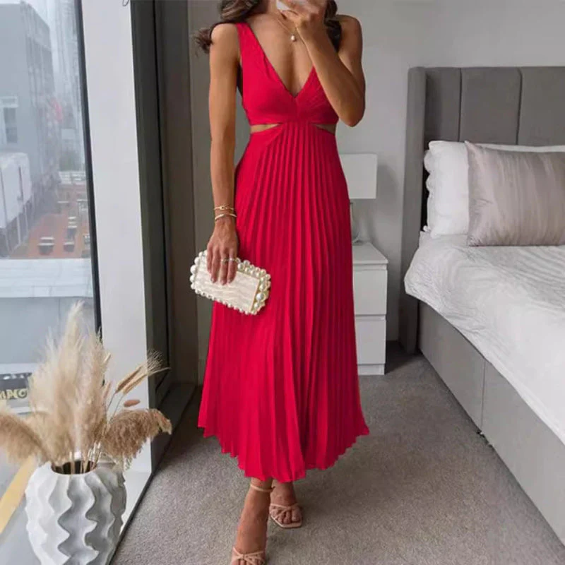Sofia Amoretti Pleated Cutout Waist Midi Dress - Image 2