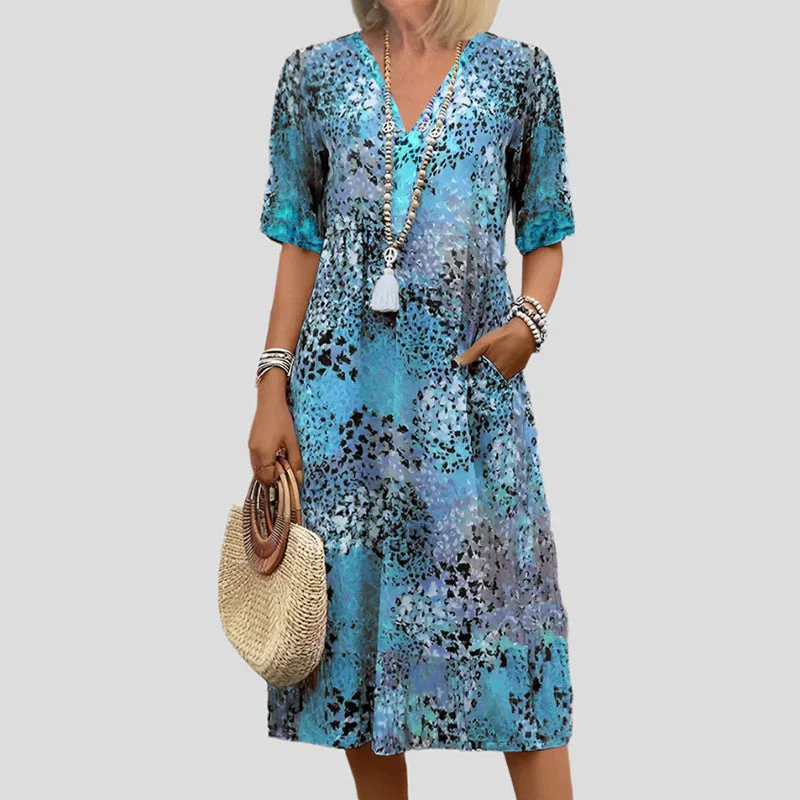 Sofia Amoretti Printed Midi Dress with V-Neck - Image 2