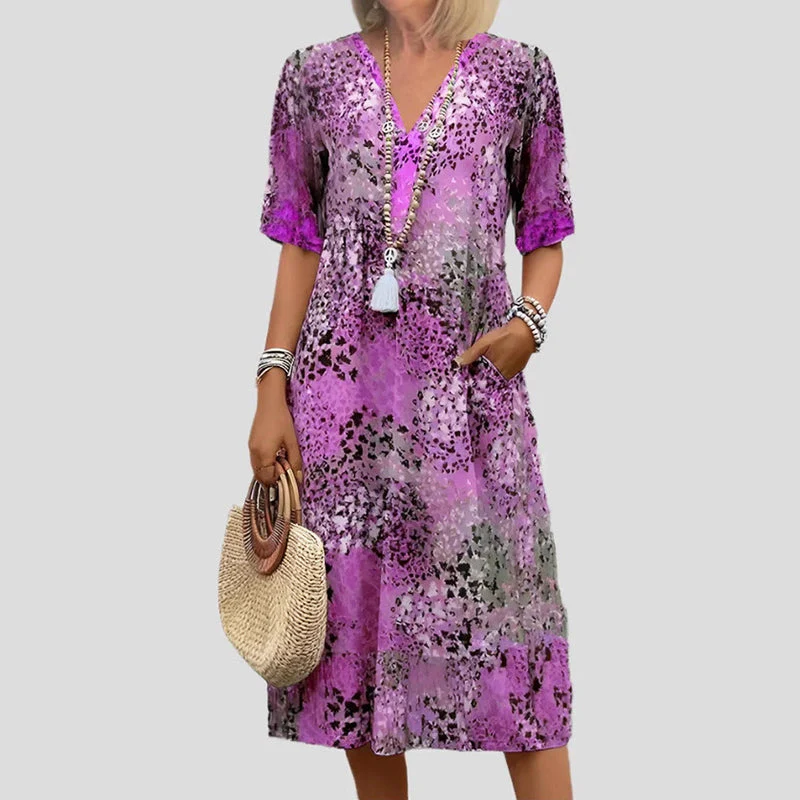 Sofia Amoretti Printed Midi Dress with V-Neck - Image 3