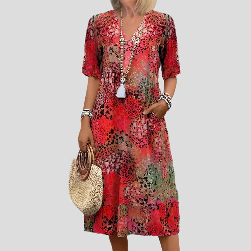 Sofia Amoretti Printed Midi Dress with V-Neck - Image 4
