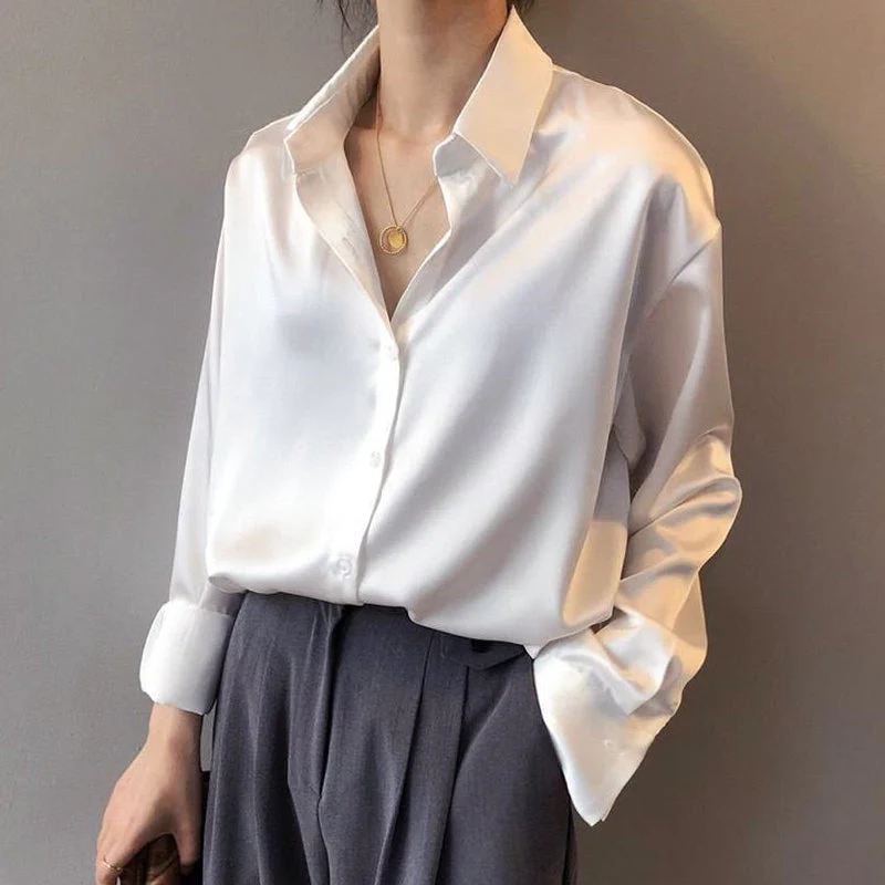 Sofia Amoretti Relaxed Satin Button-Up Blouse - Image 4