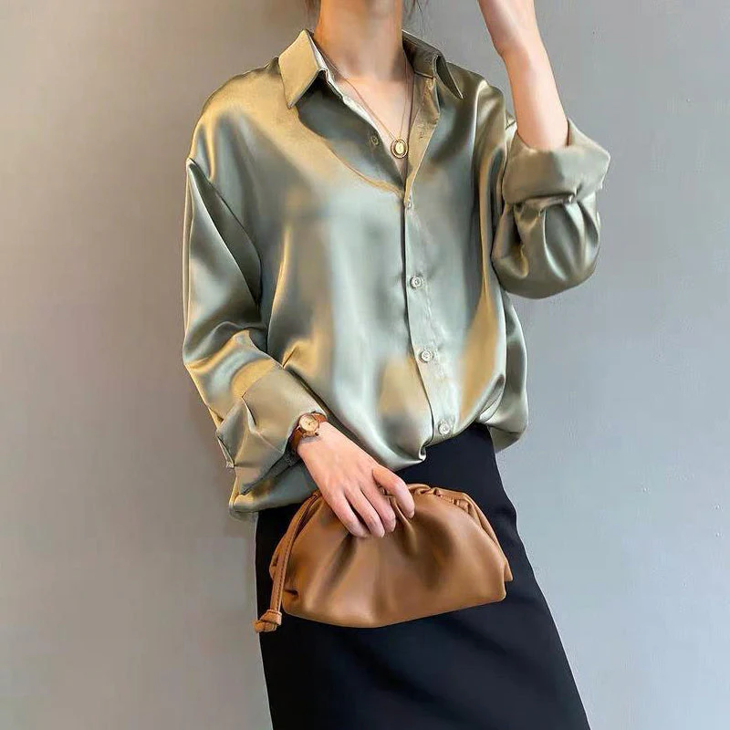 Sofia Amoretti Relaxed Satin Button-Up Blouse - Image 6