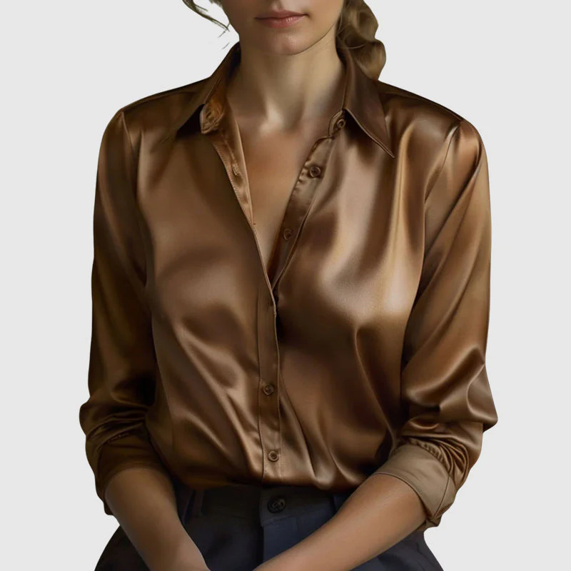 Sofia Amoretti Satin Shimmer Button-Up Shirt - Image 3