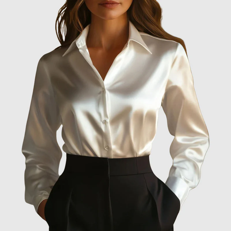 Sofia Amoretti Satin Shimmer Button-Up Shirt - Image 4