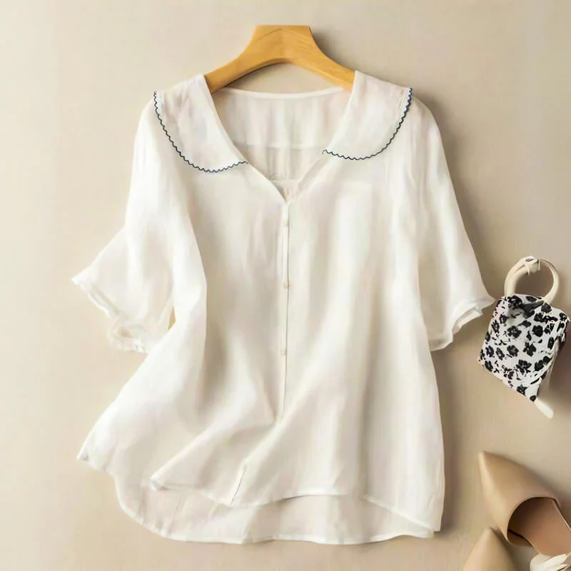 Sofia Amoretti Short-Sleeve Blouse with Lace Detail - Image 2