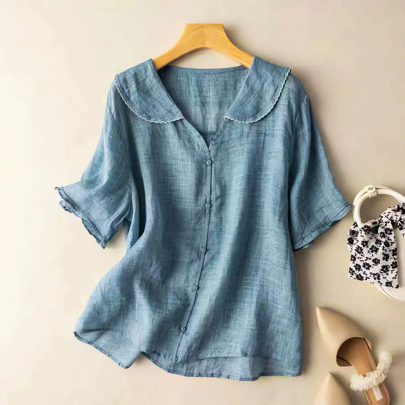 Sofia Amoretti Short-Sleeve Blouse with Lace Detail - Image 3