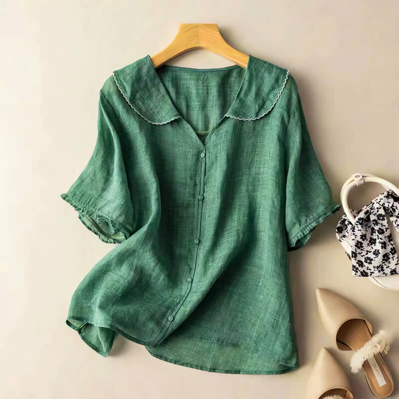 Sofia Amoretti Short-Sleeve Blouse with Lace Detail - Image 5