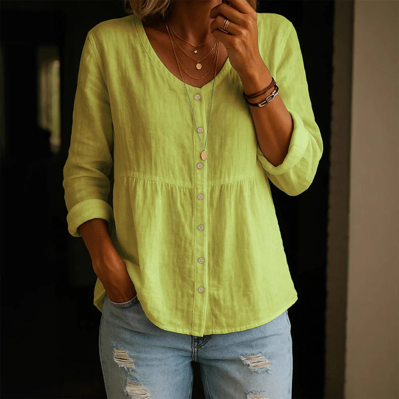 Sofia Amoretti V-Neck Shirt with Gathered Waist - Image 3