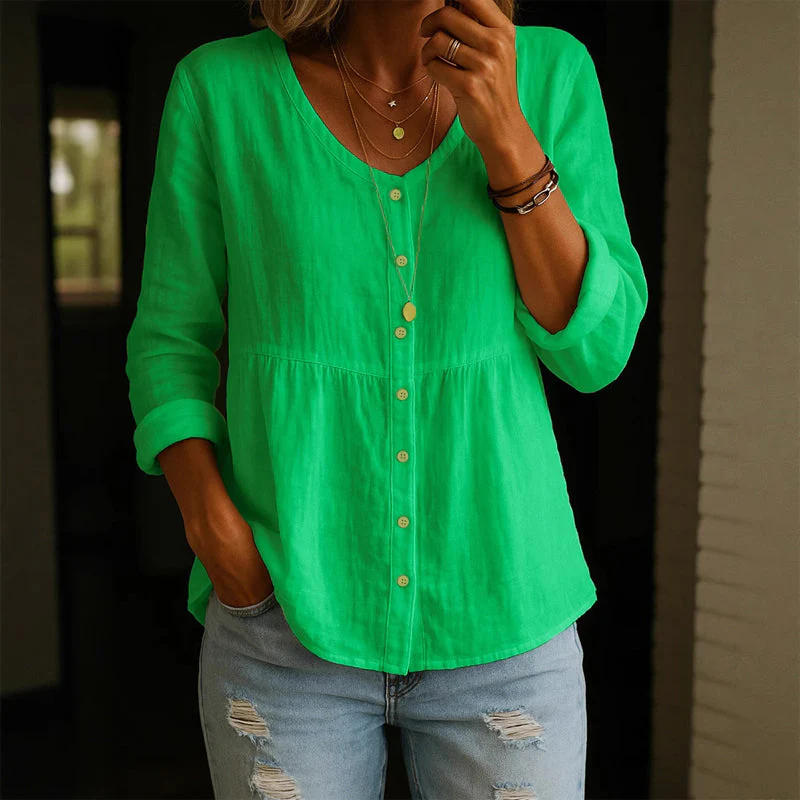 Sofia Amoretti V-Neck Shirt with Gathered Waist - Image 4