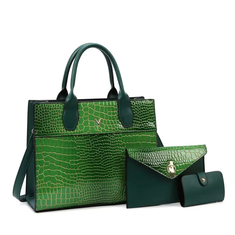 Square Tote Handbag Set with Textured Surface - Image 2