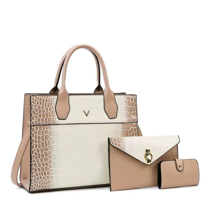 Square Tote Handbag Set with Textured Surface - Image 3