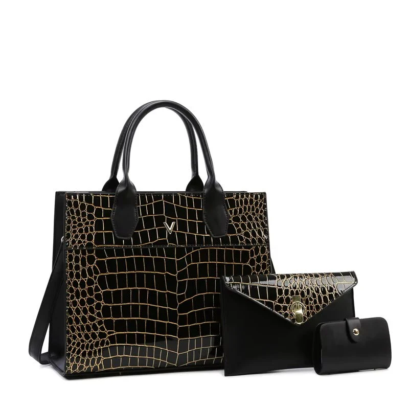 Square Tote Handbag Set with Textured Surface - Image 4