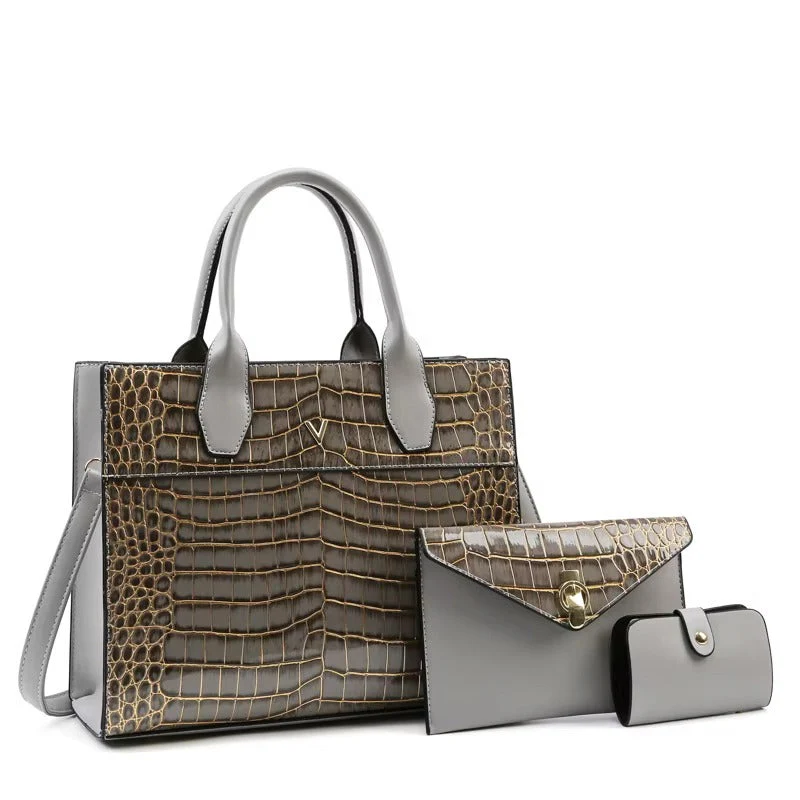 Square Tote Handbag Set with Textured Surface - Image 5