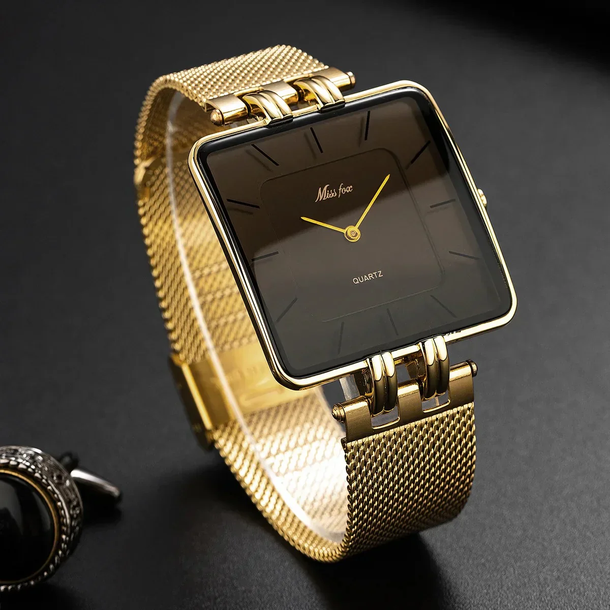 Statement Bold Gold Mesh Watch - Image 2