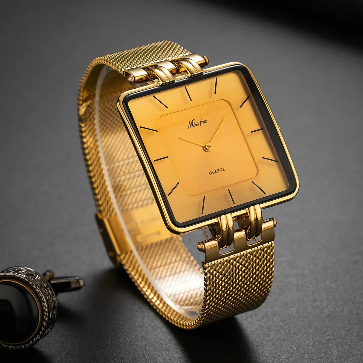 Statement Bold Gold Mesh Watch - Image 3