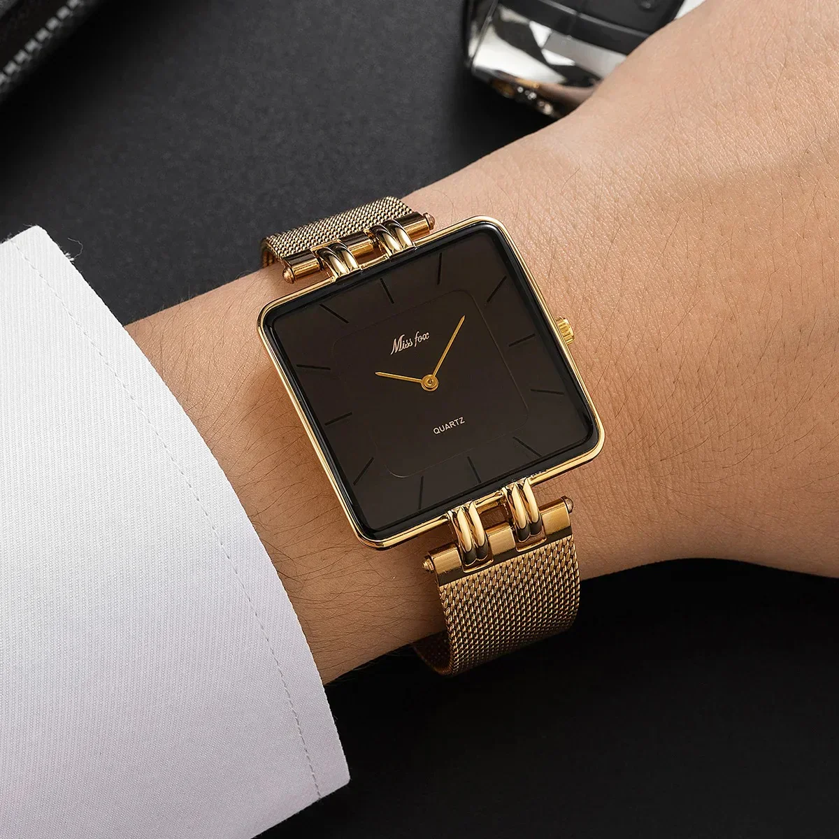 Statement Bold Gold Mesh Watch - Image 4