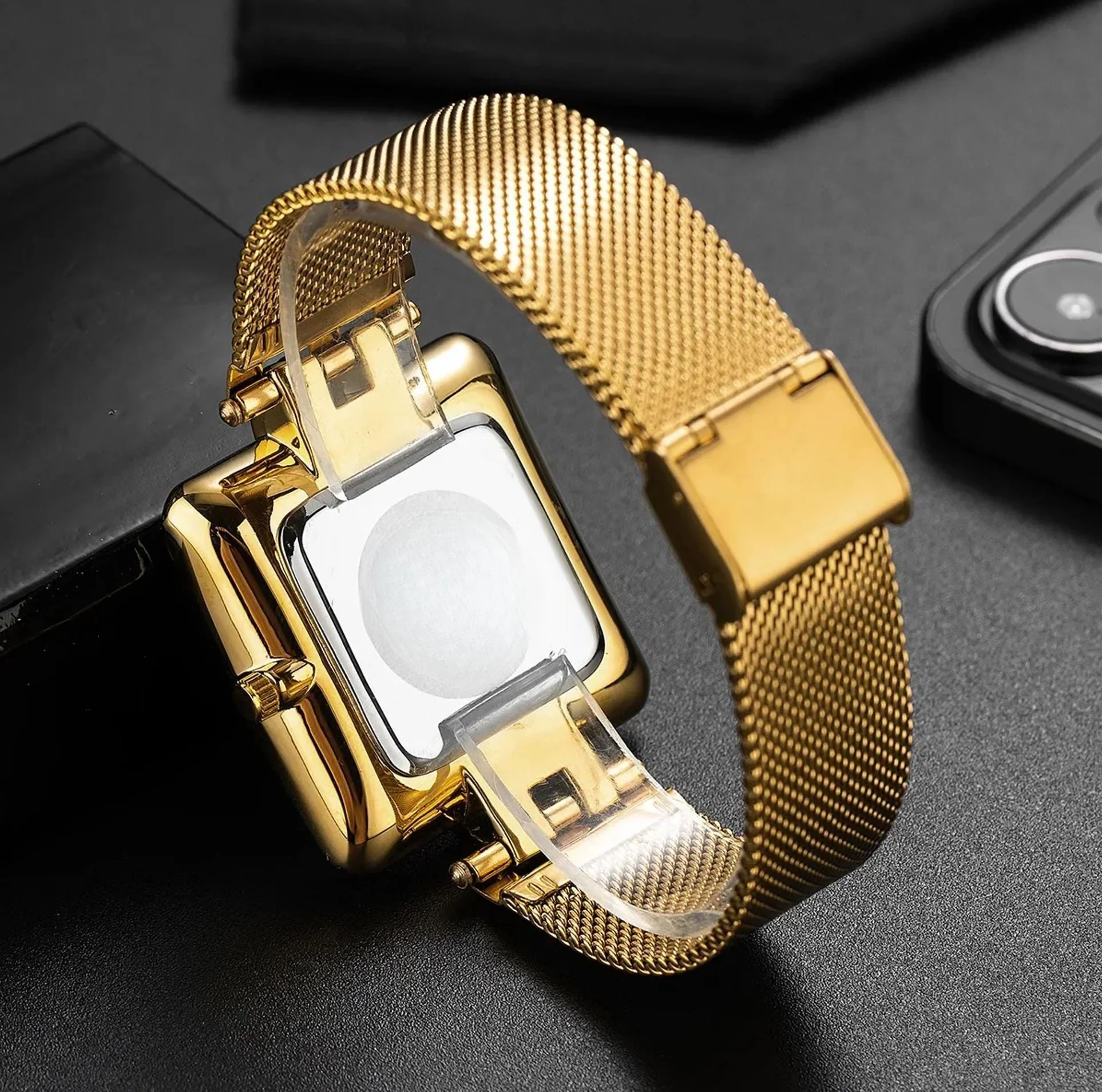 Statement Bold Gold Mesh Watch - Image 5