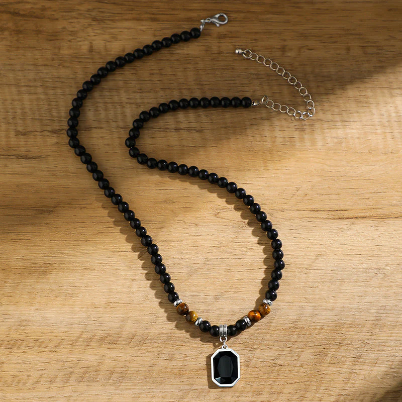 Tiger's Eye Beaded Necklace with Octagonal Pendant - Image 3