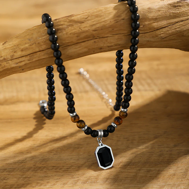 Tiger's Eye Beaded Necklace with Octagonal Pendant - Image 4