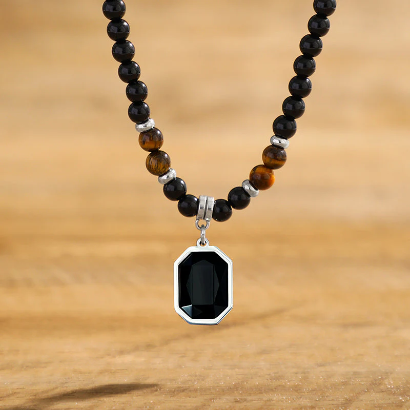 Tiger's Eye Beaded Necklace with Octagonal Pendant - Image 5