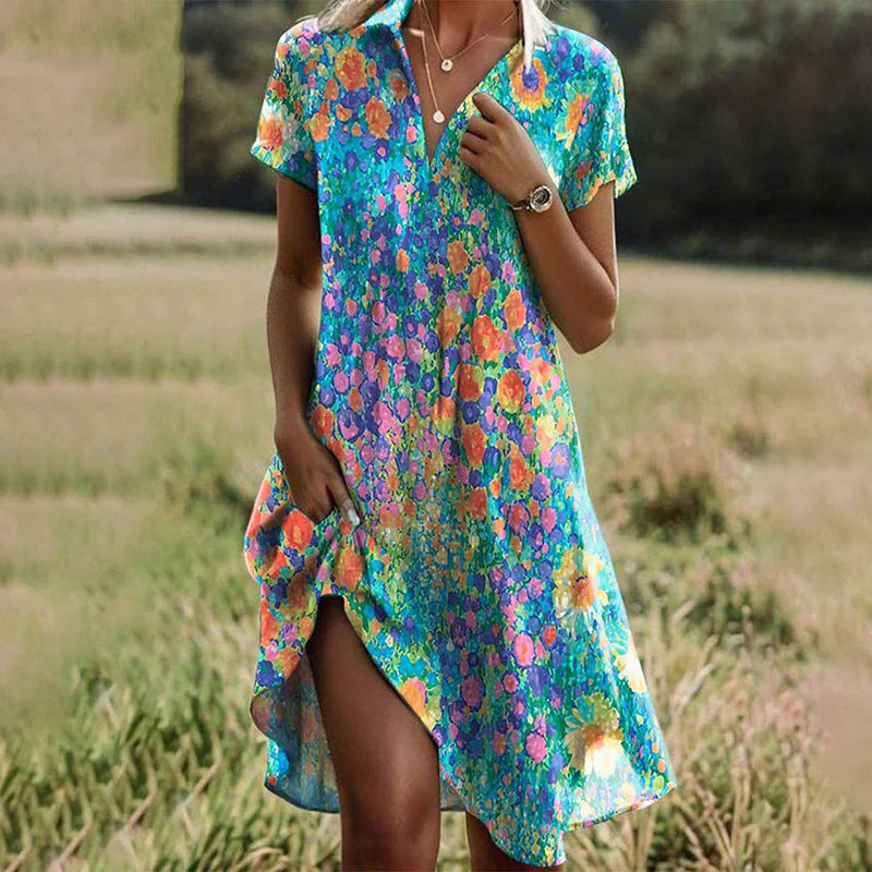 Valentina Rossi Colorful V-Neck Swing Dress