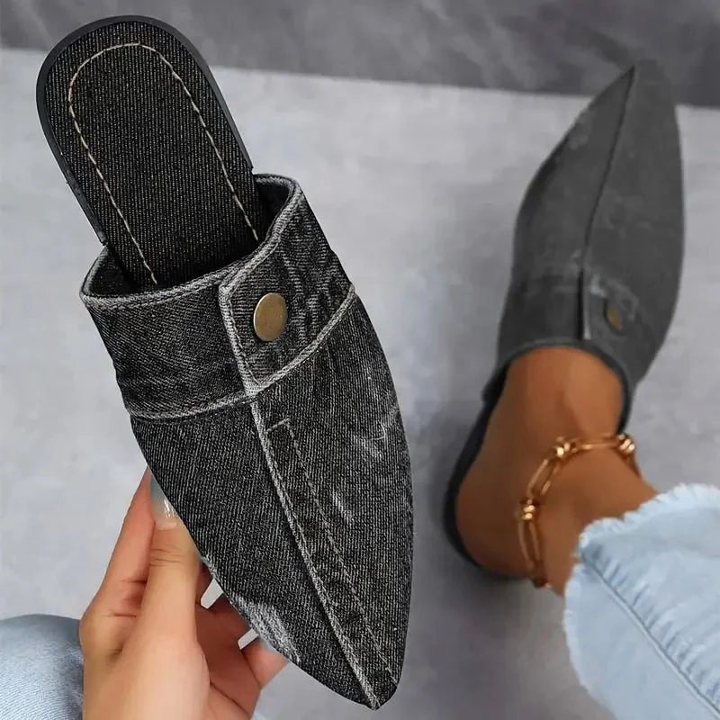 Valentina Rossi Denim Mule Flats - Image 2