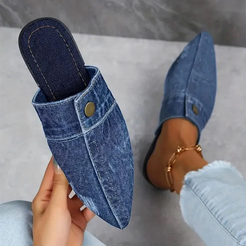 Valentina Rossi Denim Mule Flats - Image 3