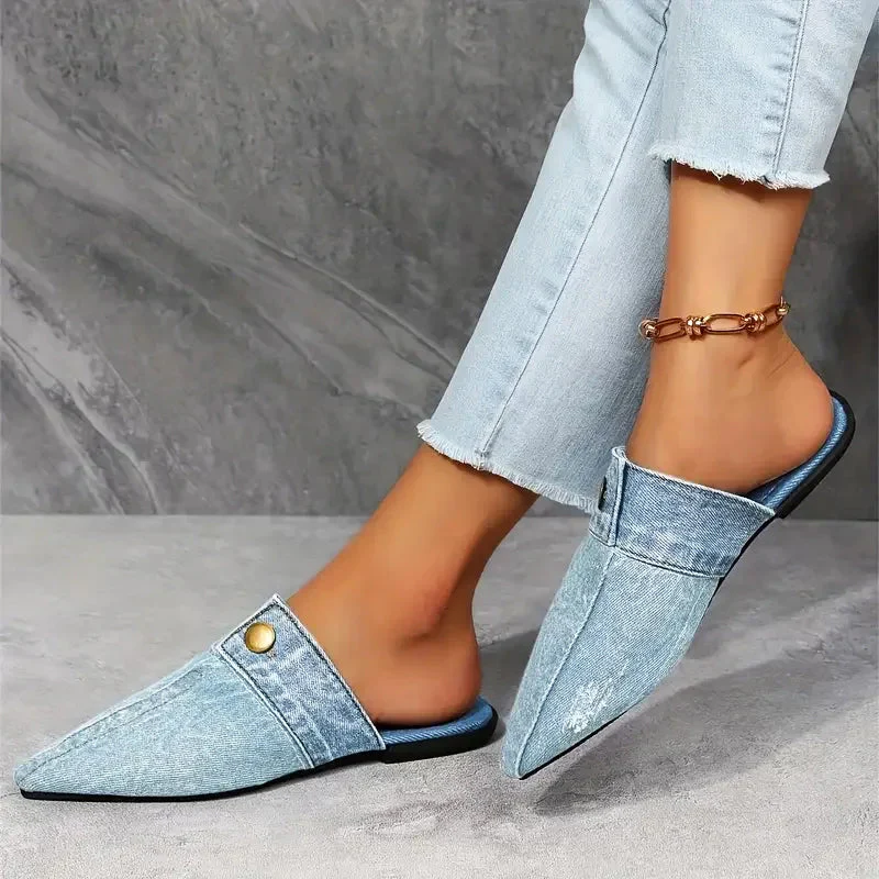 Valentina Rossi Denim Mule Flats - Image 4