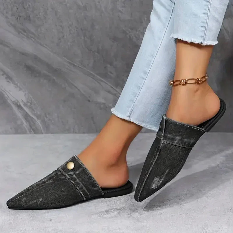 Valentina Rossi Denim Mule Flats - Image 5