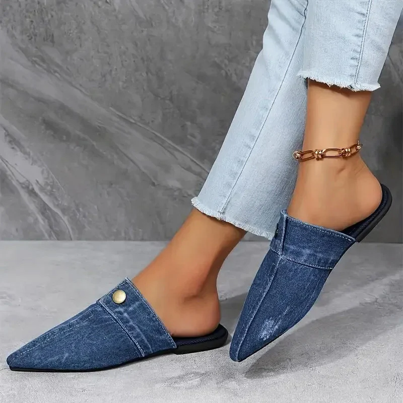 Valentina Rossi Denim Mule Flats - Image 6