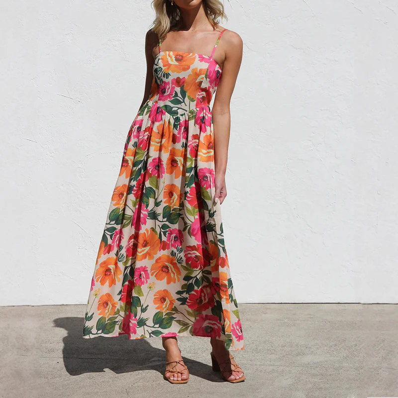 Valentina Rossi Floral Maxi Dress with Gathered Waist