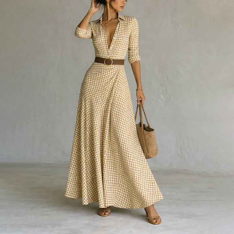 Valentina Rossi Gingham Maxi Dress with Waist Belt - Image 2