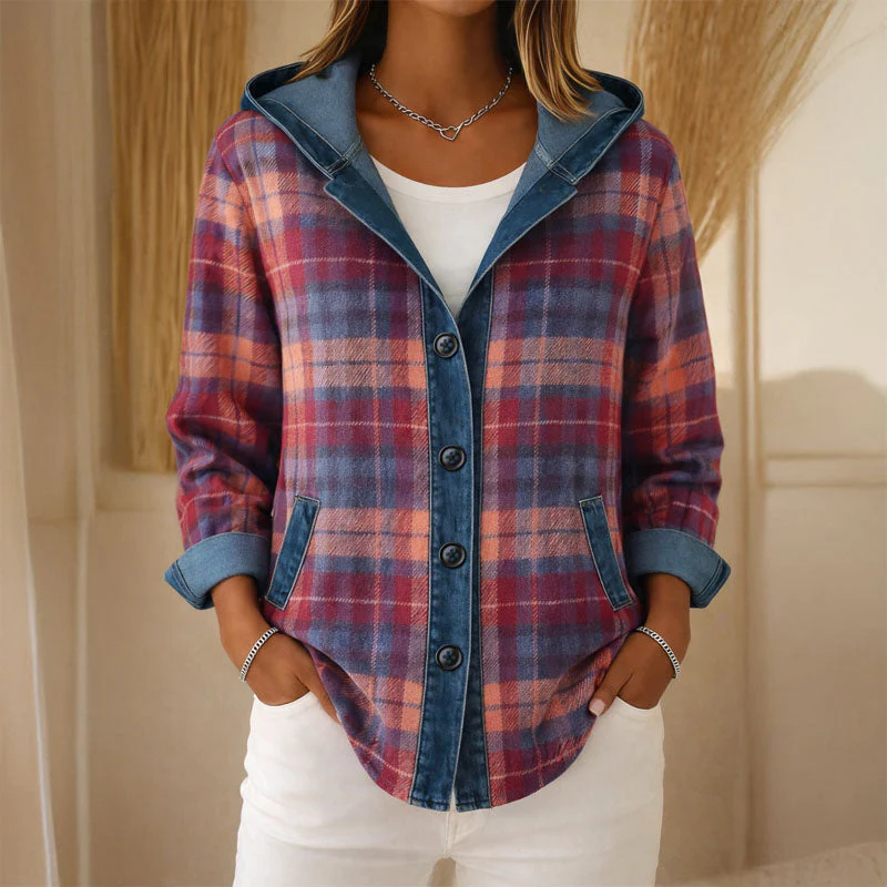 Valentina Rossi Hooded Plaid Light Jacket - Image 2
