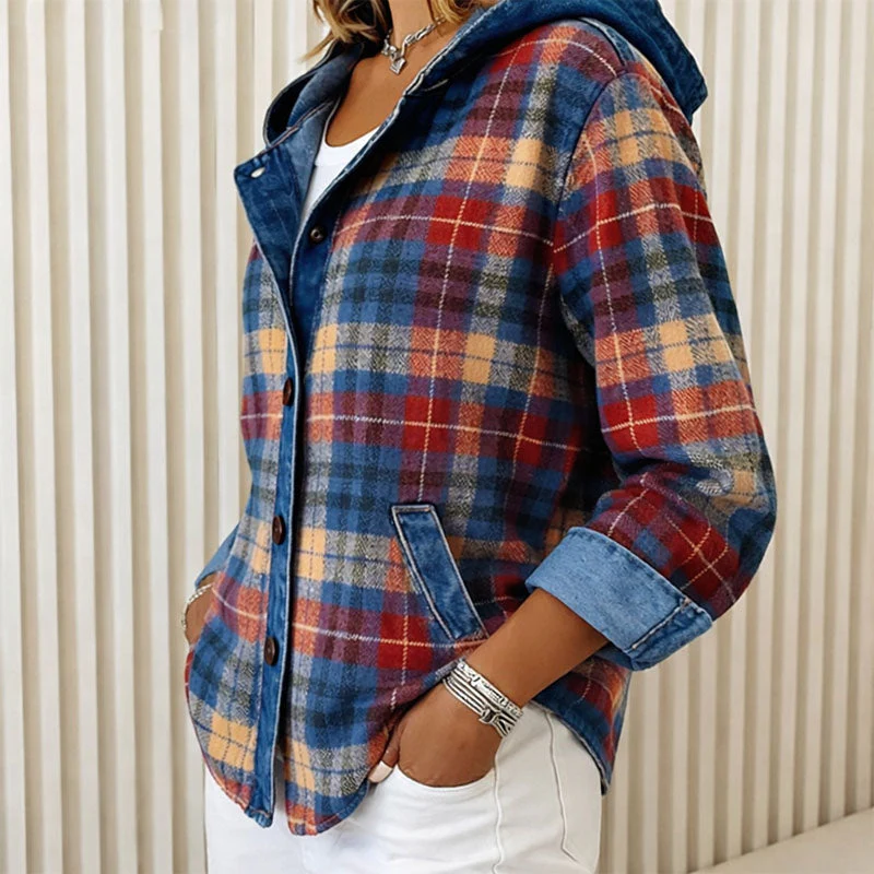 Valentina Rossi Hooded Plaid Light Jacket - Image 4
