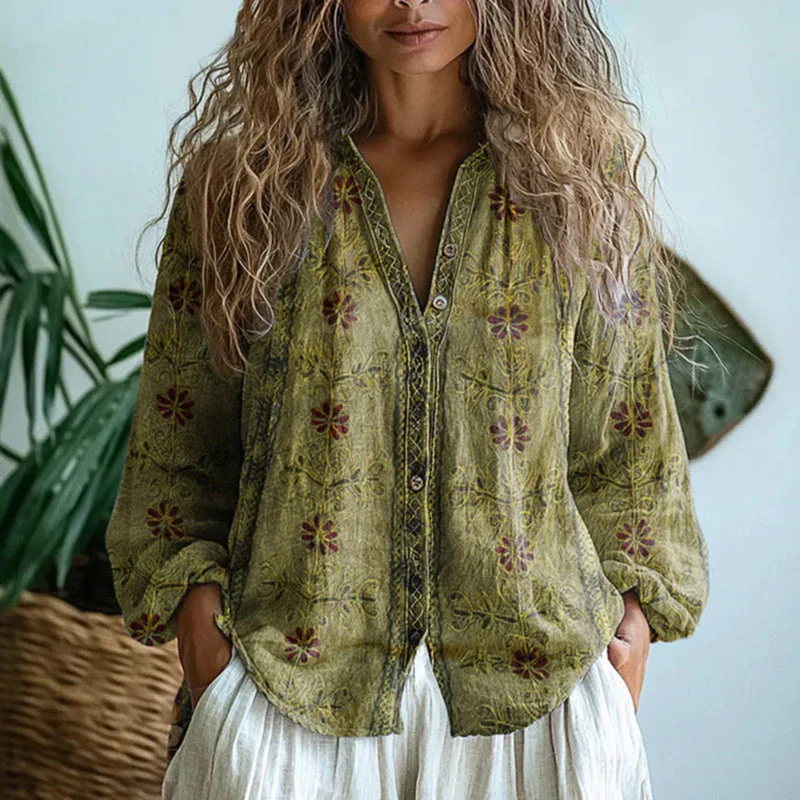 Valentina Rossi Leaf Print Button Blouse - Image 2