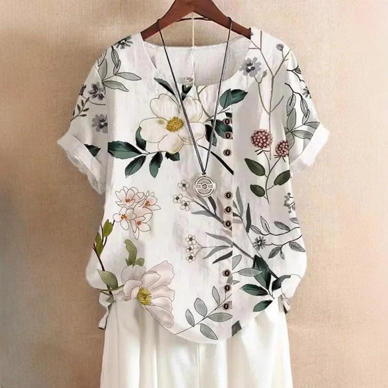 Valentina Rossi Leaf Print Top with Round Neck - Image 2