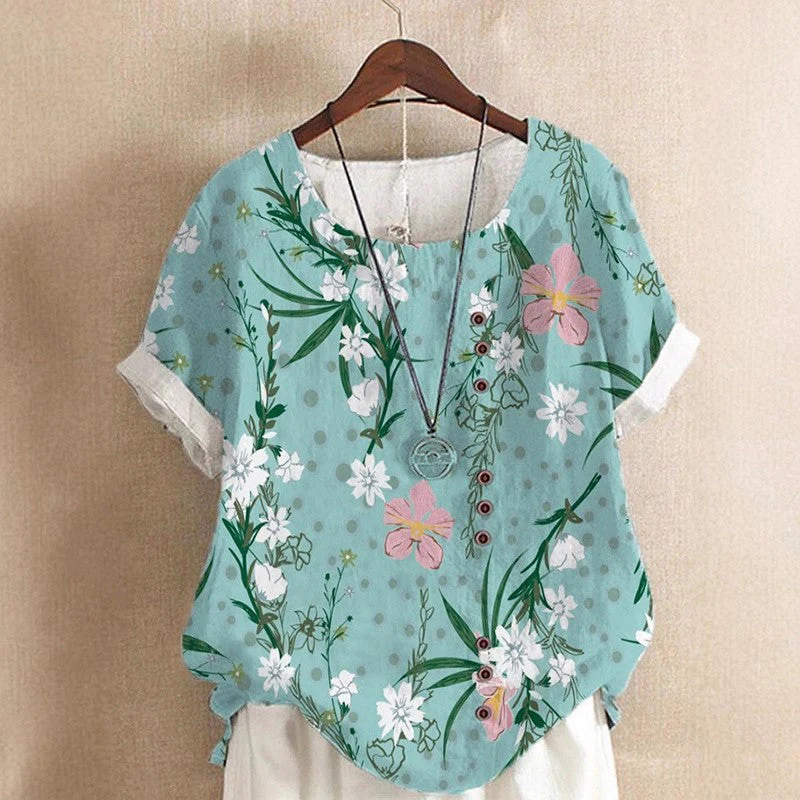 Valentina Rossi Leaf Print Top with Round Neck - Image 3