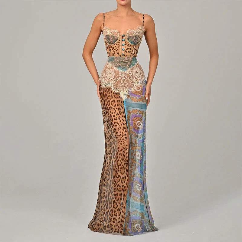 Valentina Rossi Patchwork Leopard Print Maxi Dress - Image 4