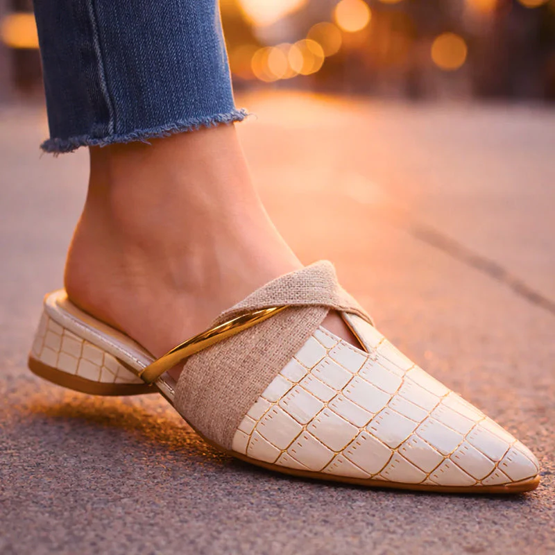 Valentina Rossi Pointed Mules with Gold Accent