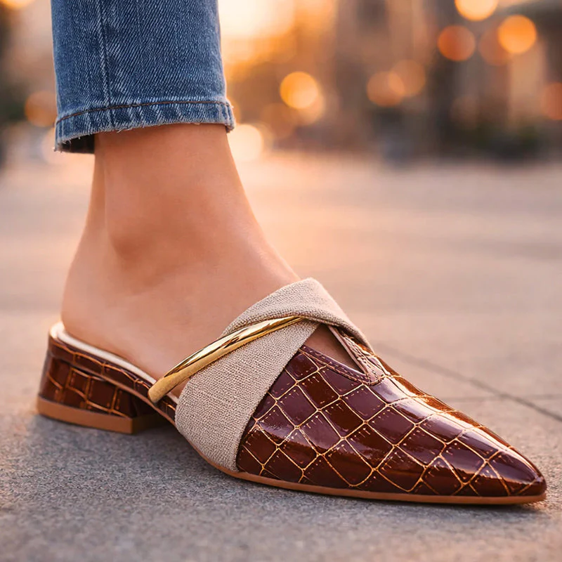 Valentina Rossi Pointed Mules with Gold Accent - Image 2