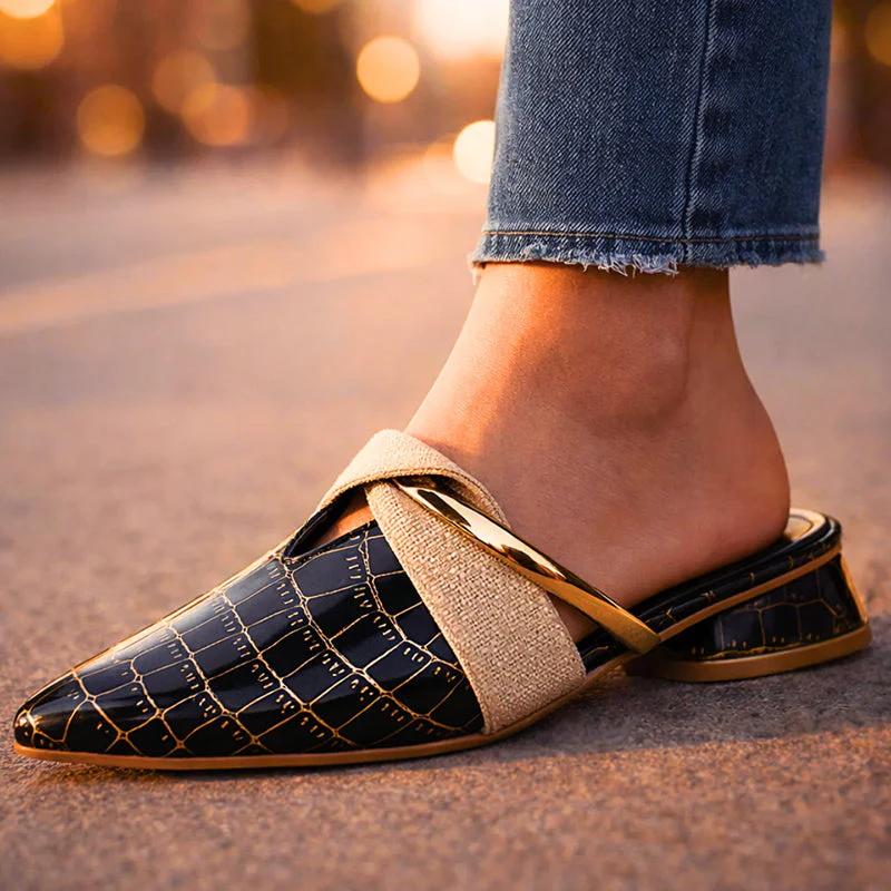 Valentina Rossi Pointed Mules with Gold Accent - Image 3