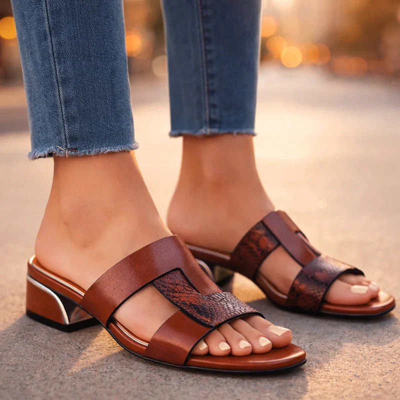 Valentina Rossi Snake Print T-Strap Sandals - Image 4