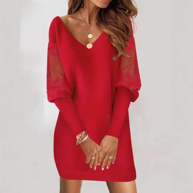Valentina Rossi V-Neck Dress with Mesh Sleeves - Image 3
