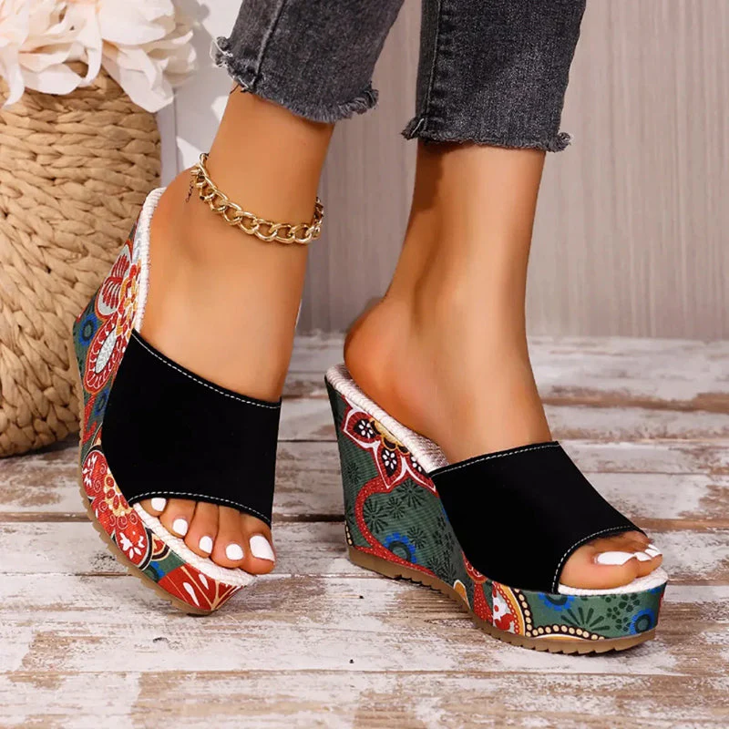 Valentina Rossi Velvet Boho Wedge Sandals - Image 2