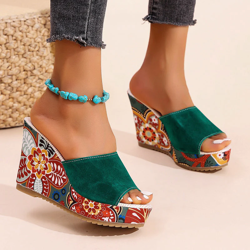Valentina Rossi Velvet Boho Wedge Sandals - Image 4