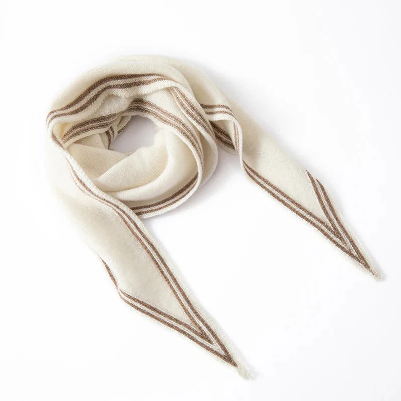 Women’s Cashmere Scarf with Contrast Stripe Trim - Image 2