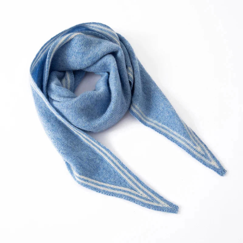 Women’s Cashmere Scarf with Contrast Stripe Trim - Image 3